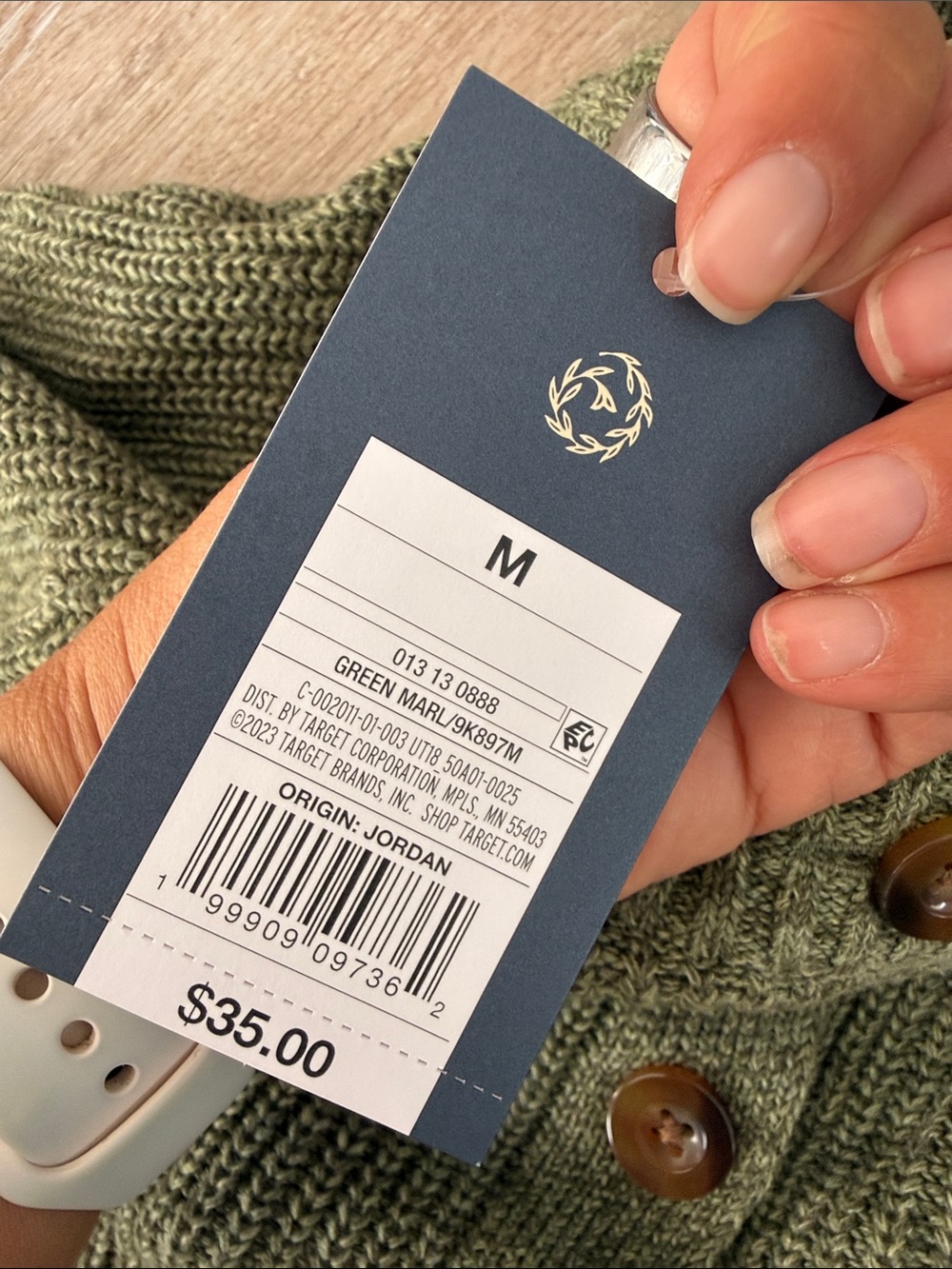 Universal Thread Olive Ribbed Button Cardigan with Wood Buttons - Picture 3 of 3